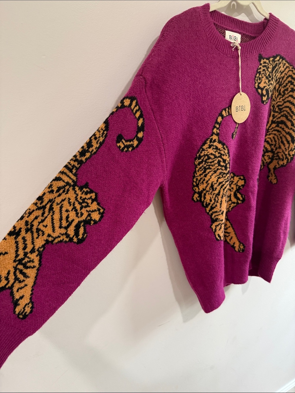 BiBi Fuchsia Crewneck Sweater with Tiger Motif - Picture 2 of 7